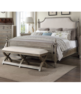 French Provincial Wooden Queen Bed Frame with Light Oak Finish - Zayne